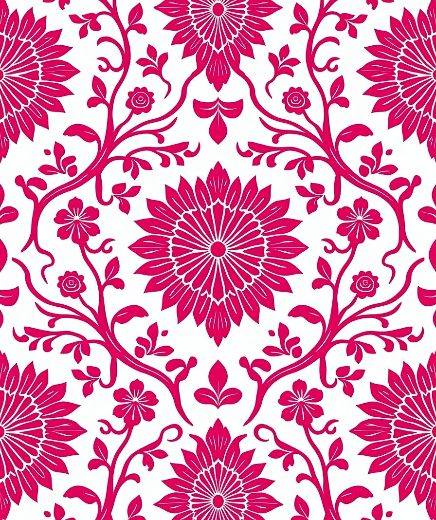 Deep Pink Floral Vine Pattern Rug