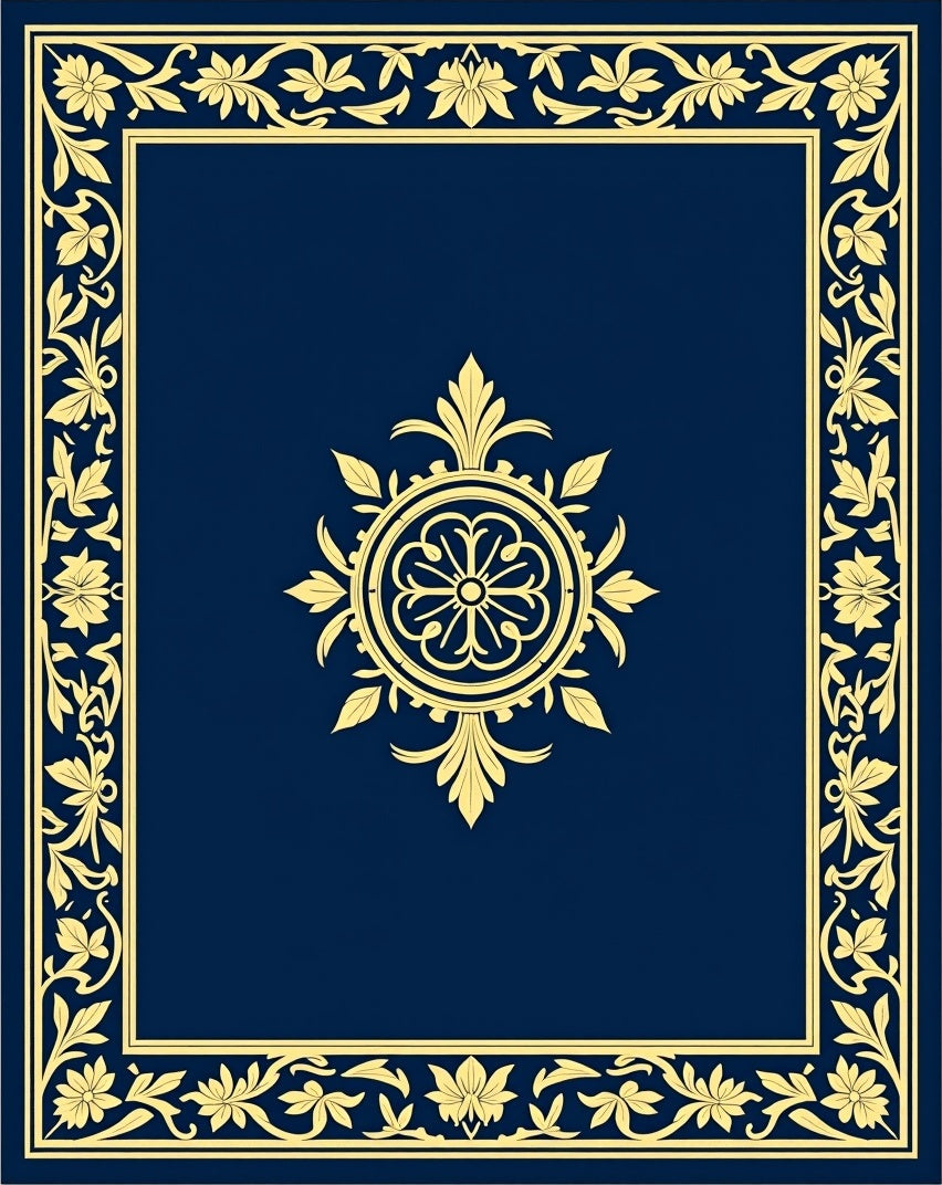 Elegant Blue Gold Floral Border Rug