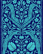 Dark Blue Cyan Floral Vine Pattern Rug