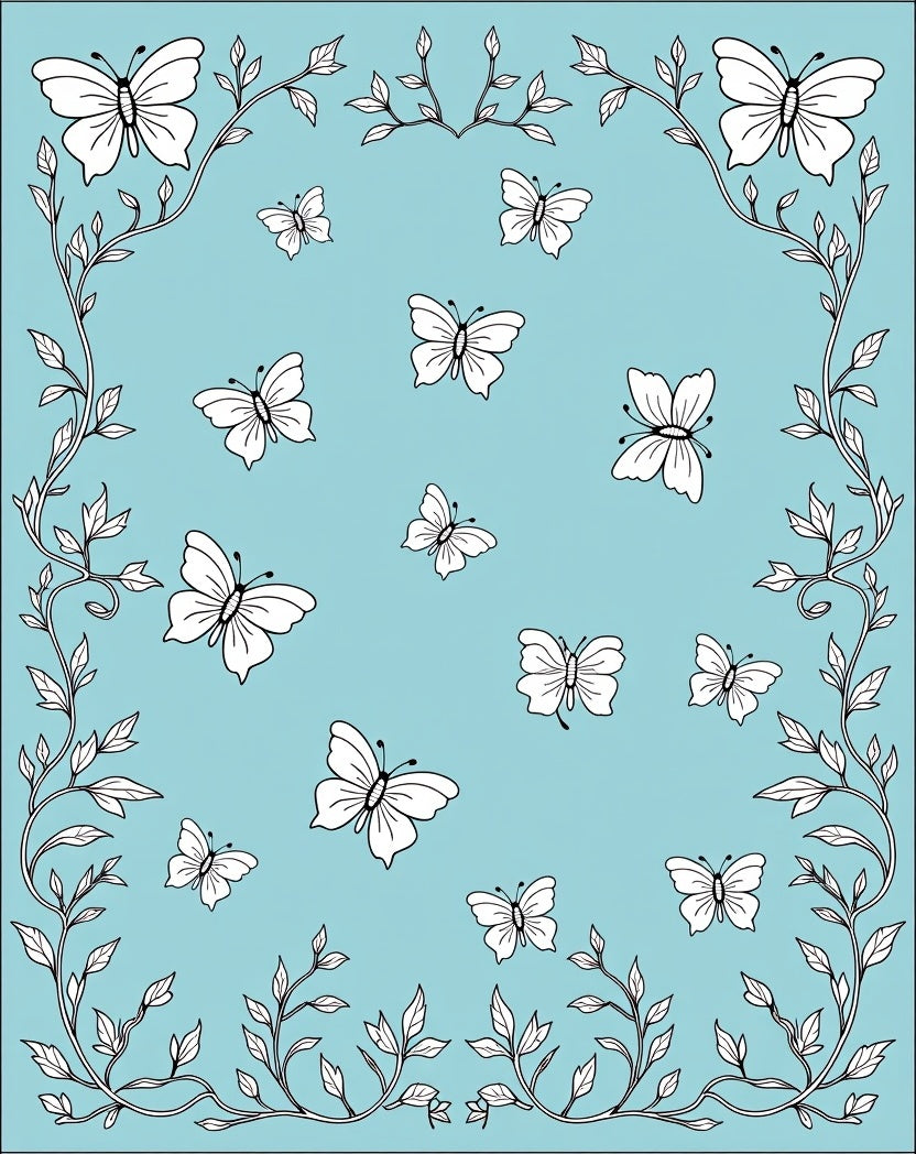 Whimsical Butterflies Vines Design Rug