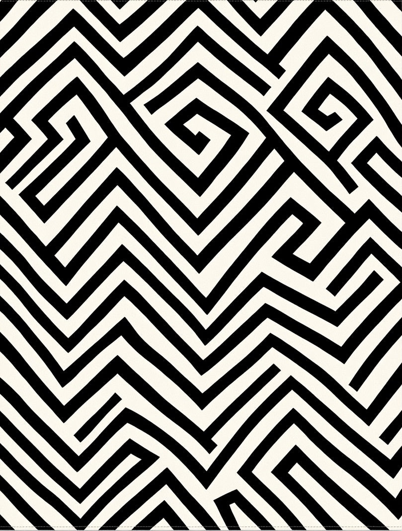 Bold Black White Geometric Maze Rug