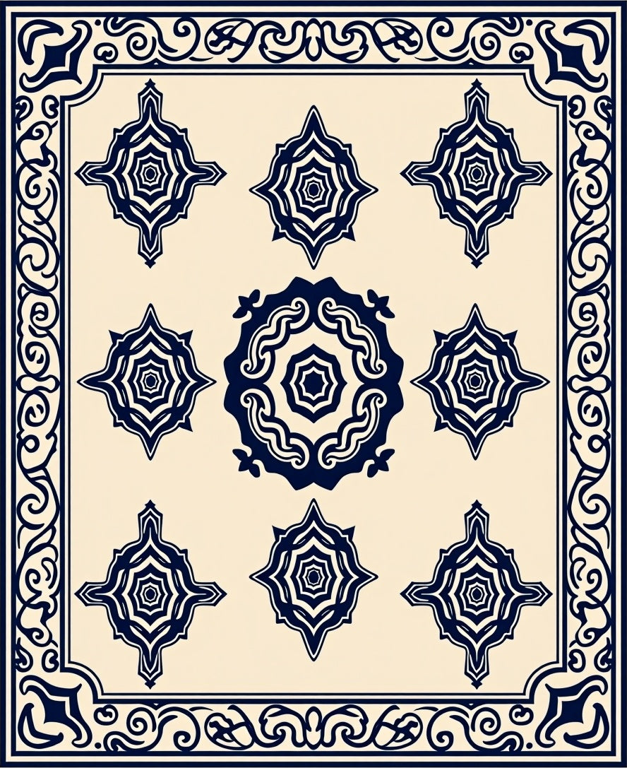 Navy Floral Starburst Pattern Rug