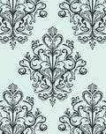 Classic Black Damask Floral Pattern Rug