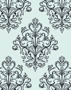 Classic Black Damask Floral Pattern Rug