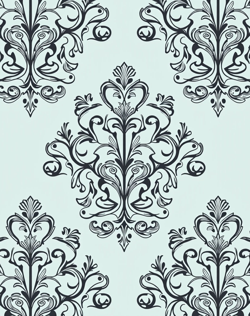 Classic Black Damask Floral Pattern Rug