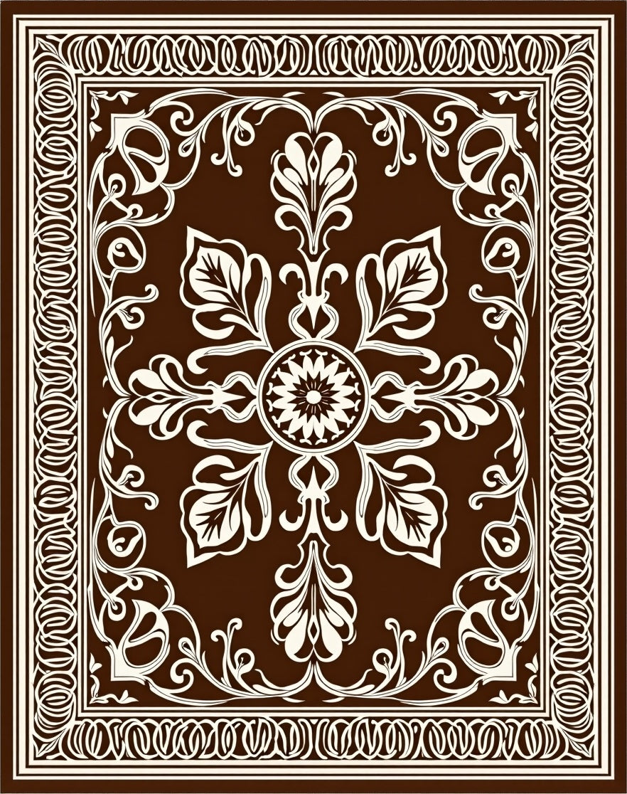 Rich Brown Floral Mandala Pattern Rug
