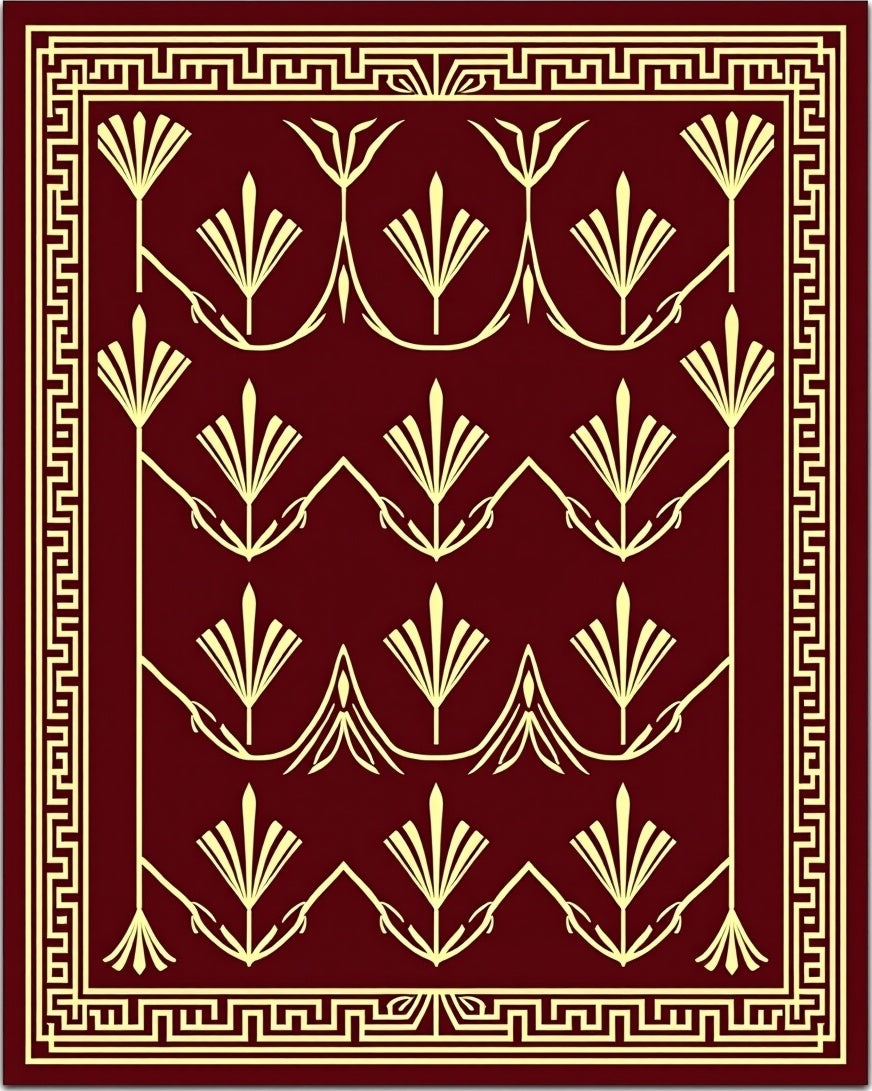 Art Deco Fan Pattern Burgundy Rug