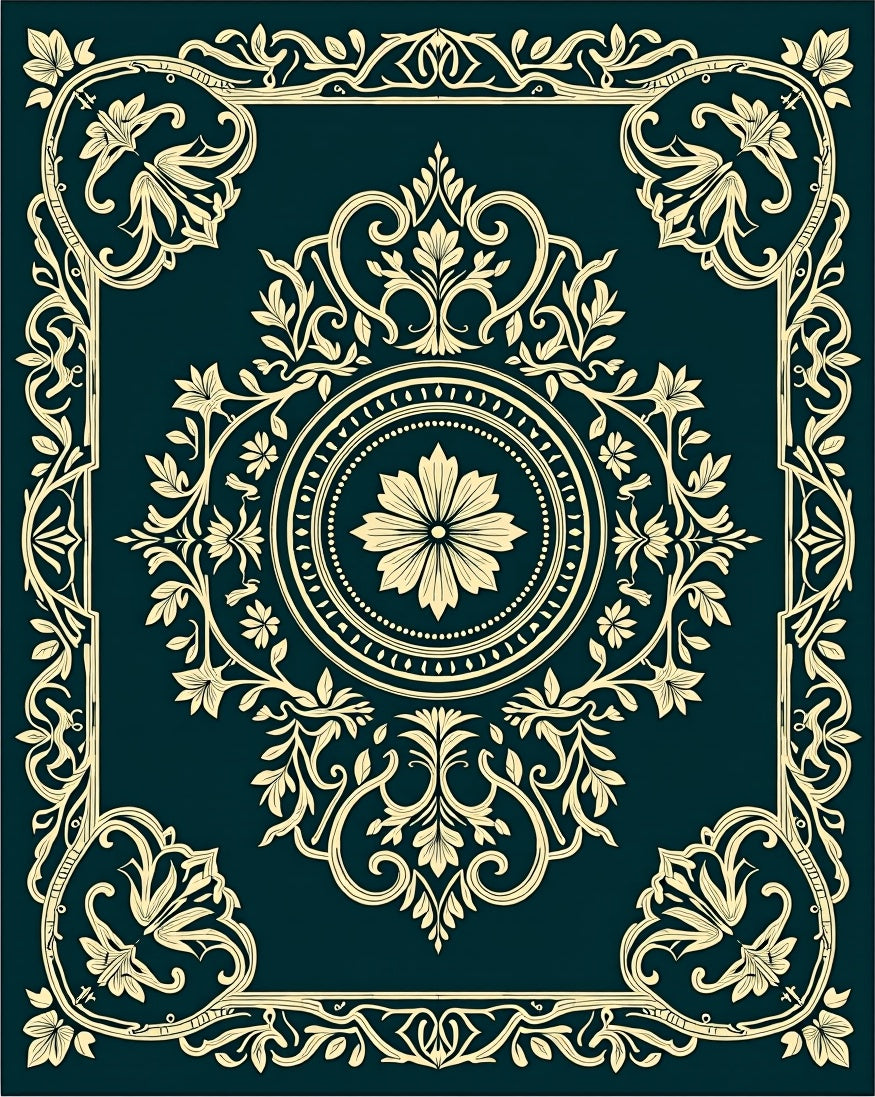 Elegant Floral Medallion Border Decor Rug