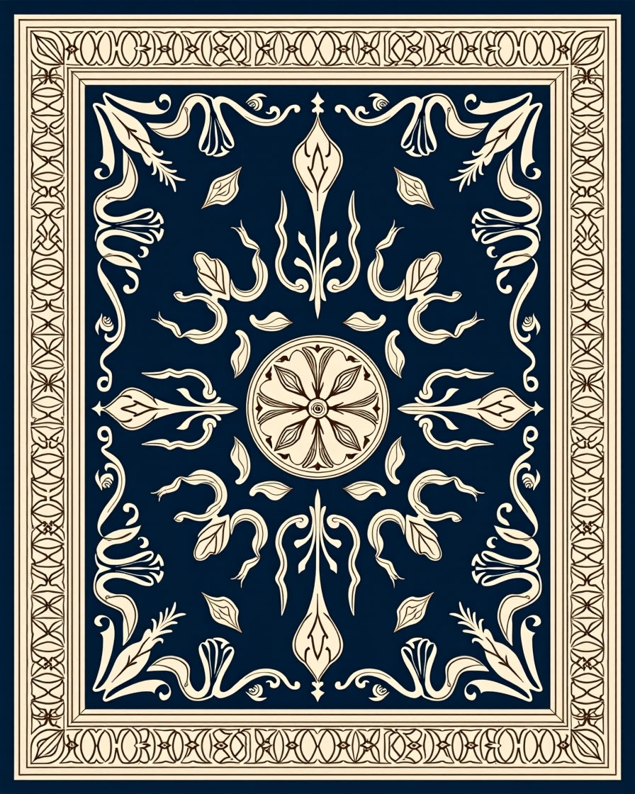 Classic Floral Motifs Dark Blue Rug