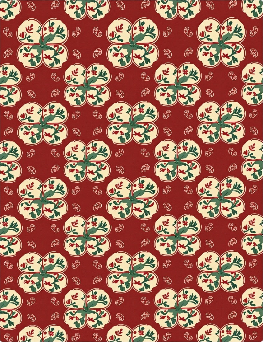 Retro Floral Pattern Red Rug