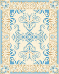 Cream Blue Golden Swirl Floral Pattern Rug