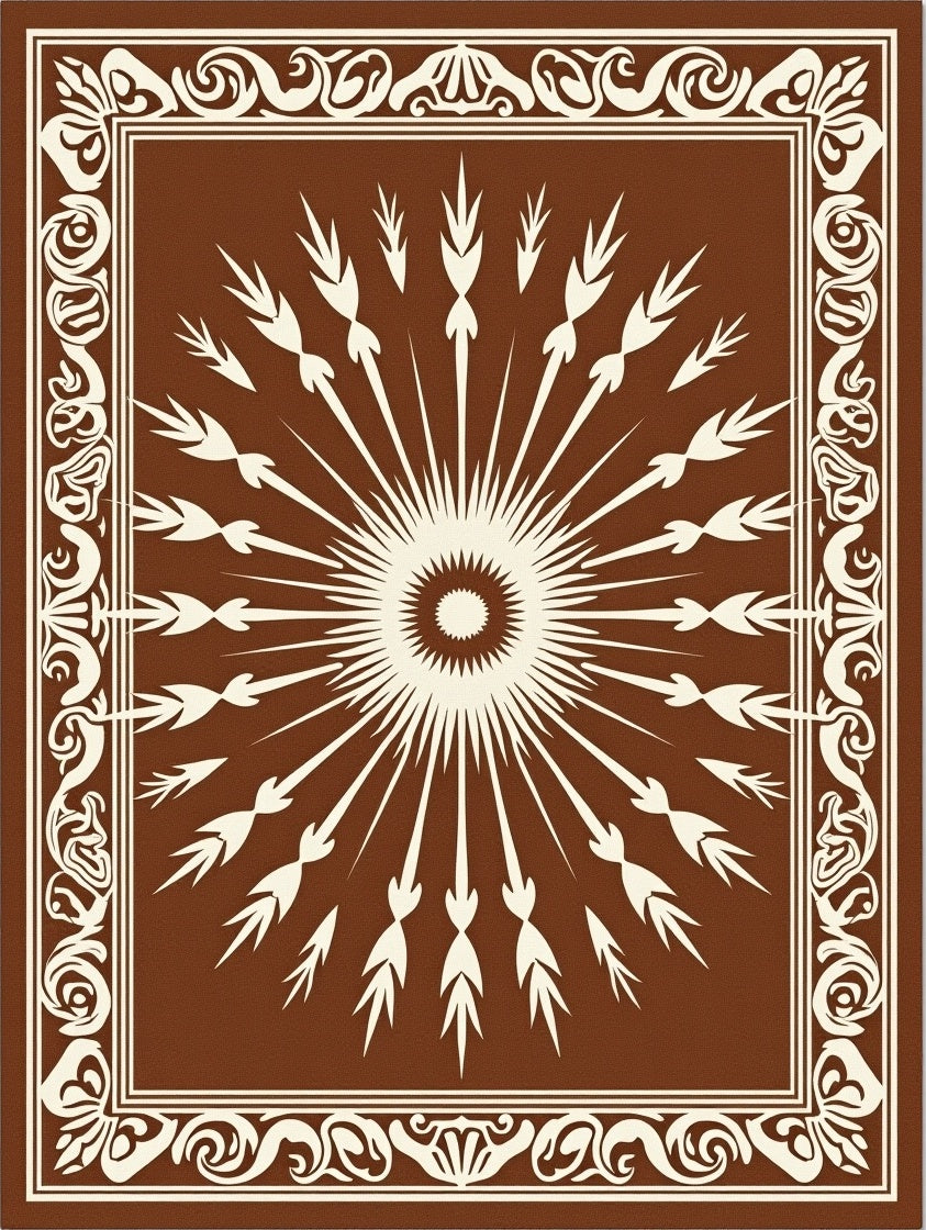 Radiant Sunburst Ivory Sepia Pattern Rug