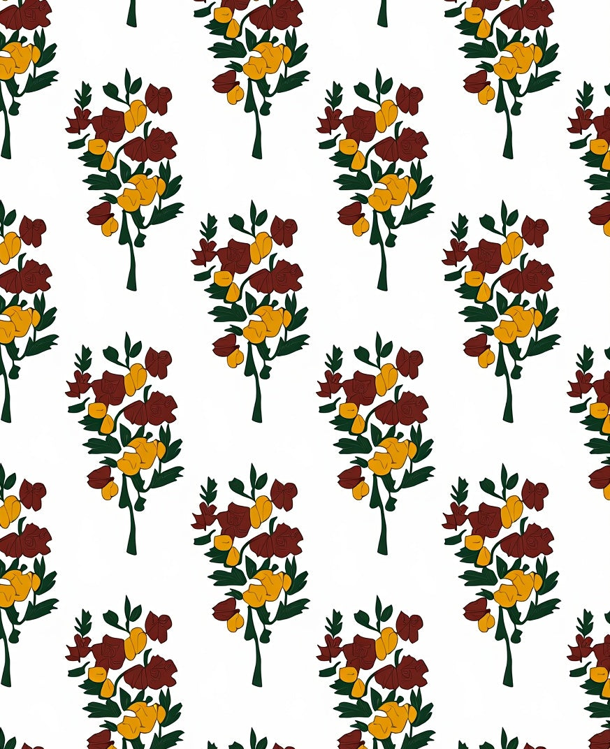 Bold Burgundy Gold Floral Pattern Rug