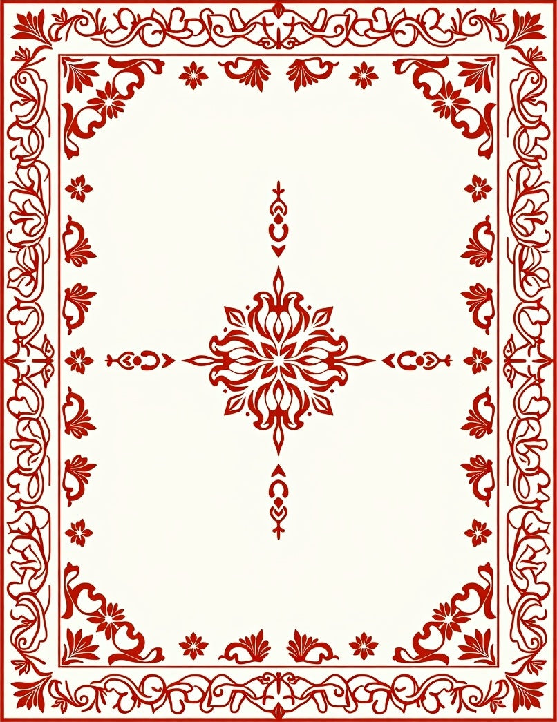 Red Floral Bordered Elegant Design Rug