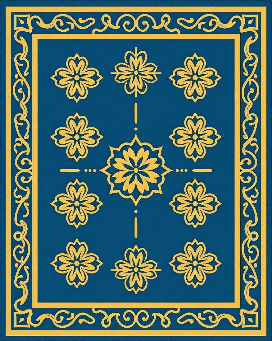Royal Blue Yellow Floral Medallion Rug