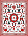 Christmas Santa Trees Medallion Border Rug