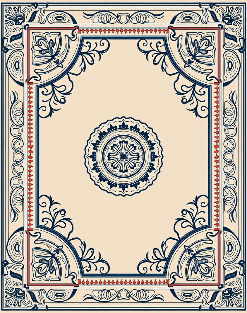 Ornate Floral Medallion Border Design Rug