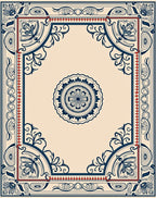 Ornate Floral Medallion Border Design Rug