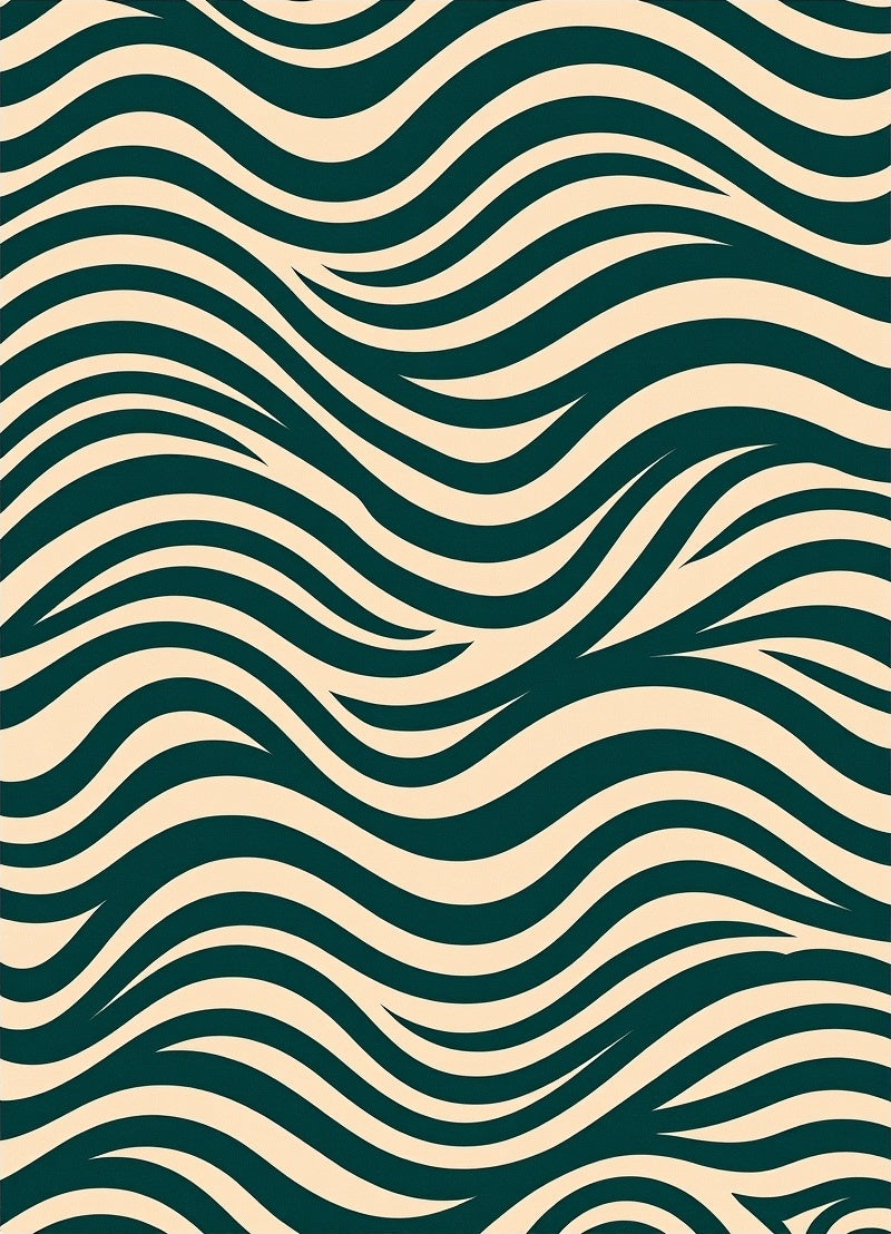 Cream And Teal Wavy Pattern Rug