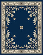 Ornate Navy Floral Patterned Rug