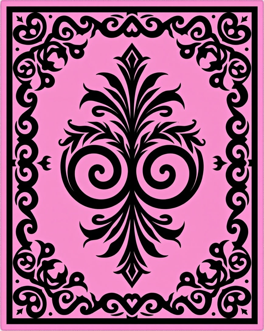 Black Floral Swirl Pink Inspired Pattern Rug