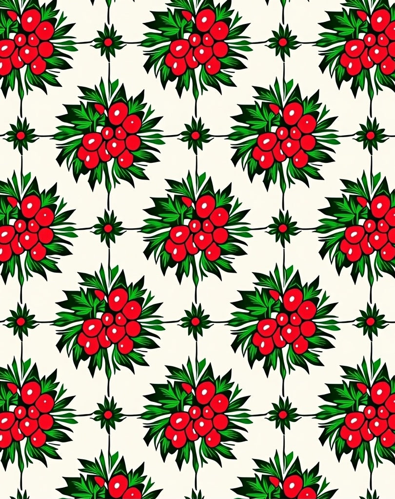 Vibrant Red Berry Cluster Botanical Rug