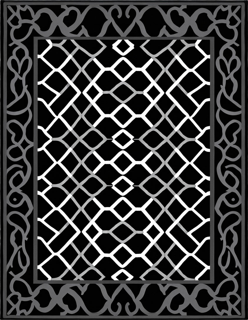 Monochrome Geometric Patterned Accent Rug