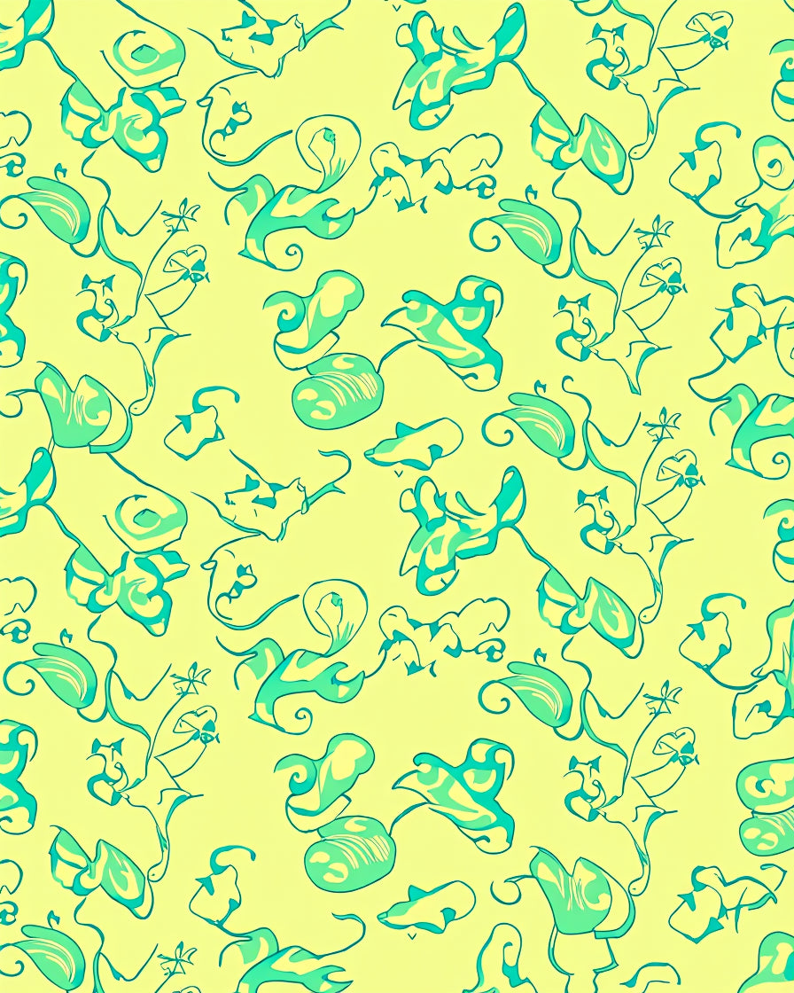 Whimsical Teal Botanical Swirl Design Rug