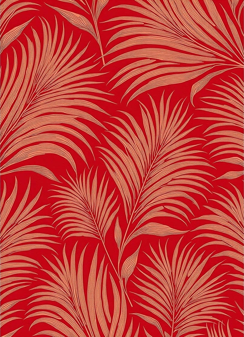 Red Leafy Tropical Pattern Rug