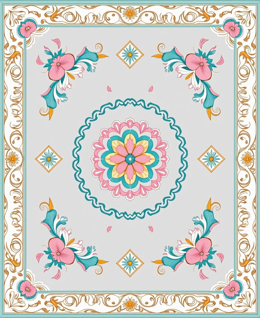 Floral Medallion Bordered Symmetry Rug