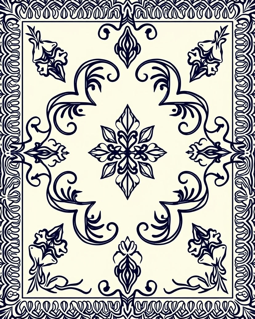 Elegant Floral Swirl Border Design Rug