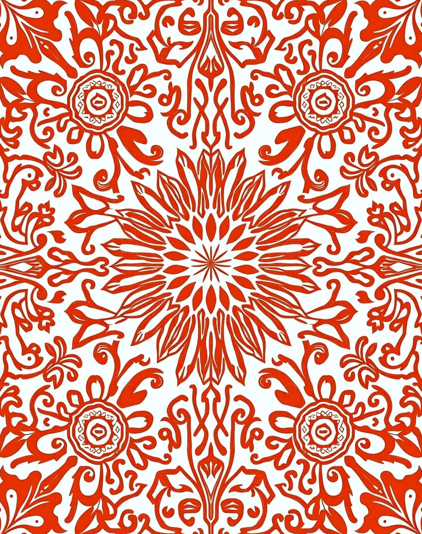 Intricate Red Floral Mandala Design Rug