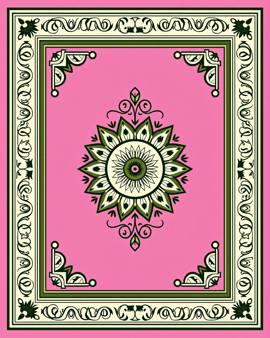 Pink Floral Geometric Medallion Rug