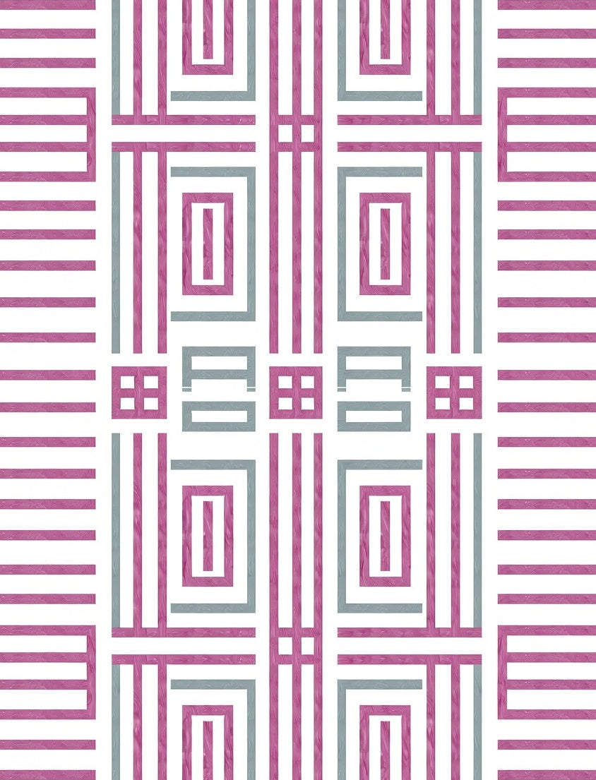 Geometric Pink Teal Grid Pattern Rug