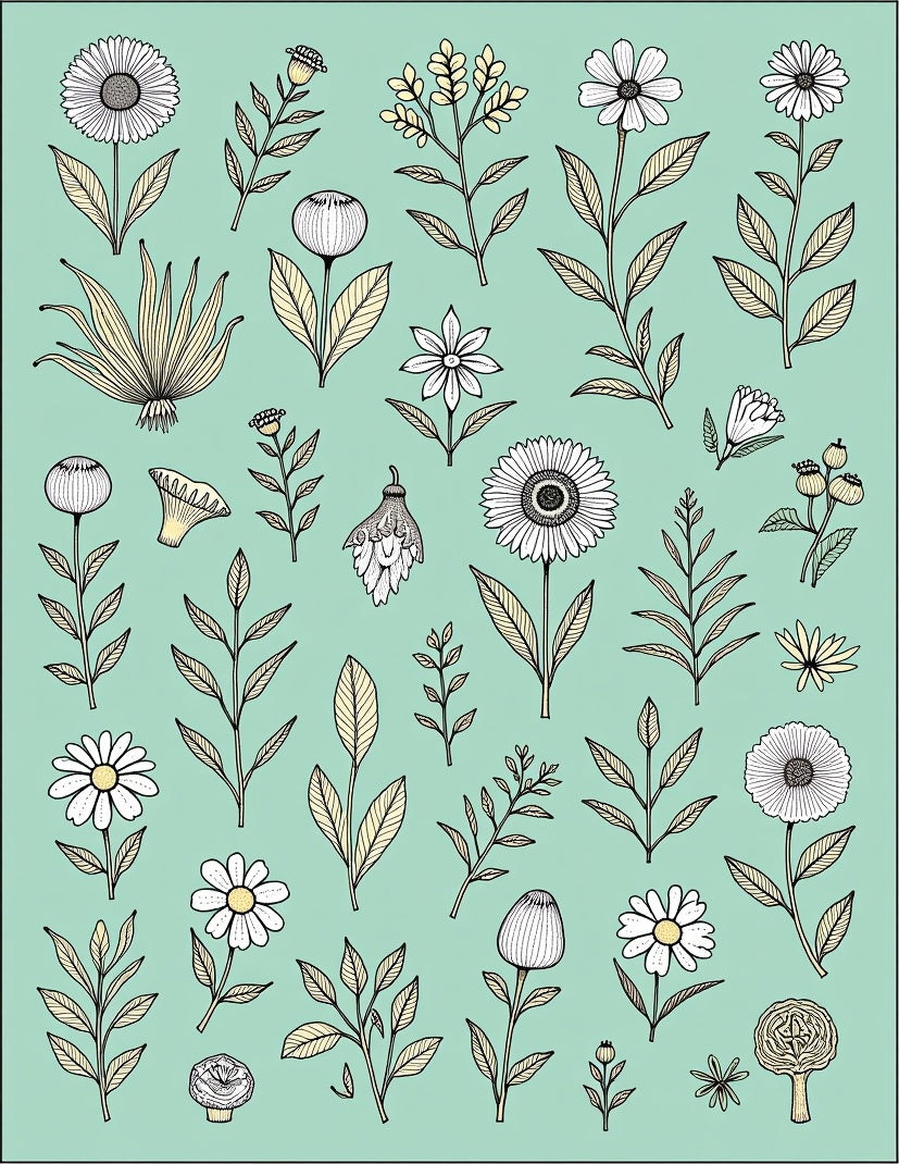Botanical Sketch Floral Pattern Rug