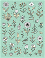 Botanical Sketch Floral Pattern Rug