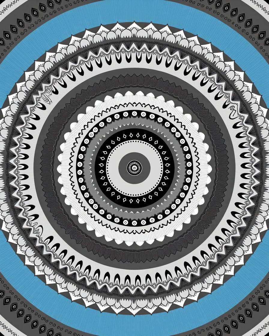 Circular Blue Ornamental Mandala Rug