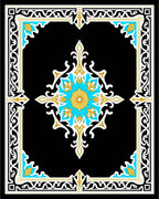 Ornate Black Gold Teal Medallion Pattern Rug