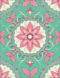 Ornate Pink Floral Vine Design Rug