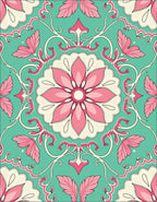 Ornate Pink Floral Vine Design Rug