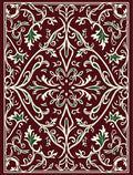 Rich Burgundy Floral Leaf Pattern Rug