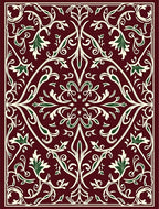 Rich Burgundy Floral Leaf Pattern Rug