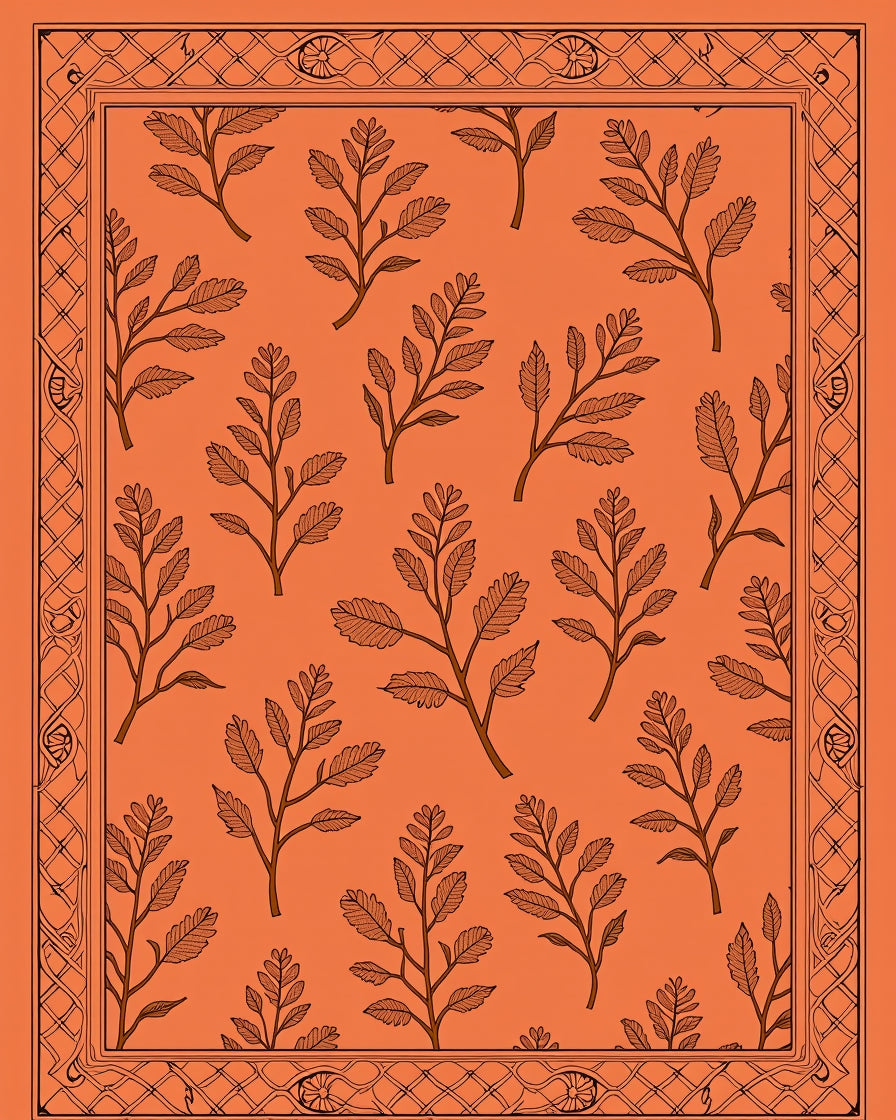 Orange Branch Pattern Print Rug