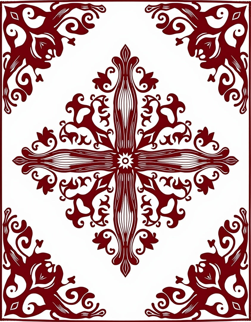 Elegant Crimson Vine Mandala Design Rug