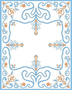 Classic Floral Scrollwork Blue Orange Rug