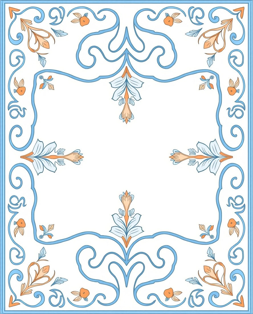 Classic Floral Scrollwork Blue Orange Rug
