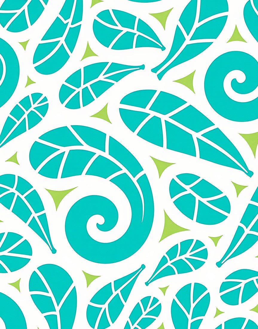Aqua Leaf and Swirl Pattern Rug