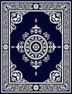 Intricate White Floral Medallion Border Rug