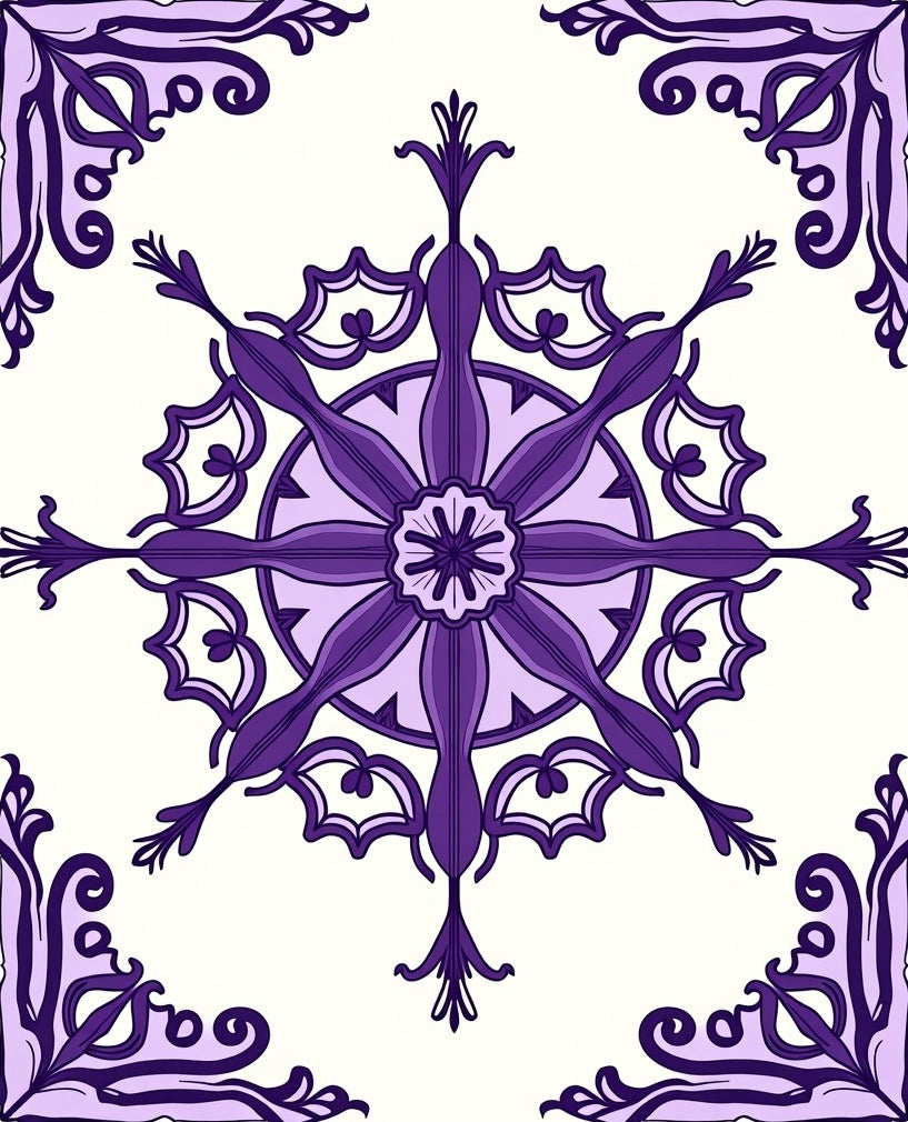 Ornate Purple Floral Mandala Design Rug