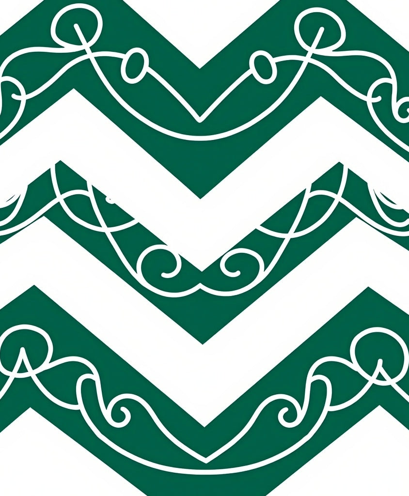 Green White Chevron Scroll Pattern Rug